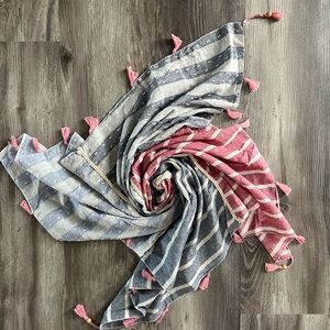 Red,white, and blue tasseled scarf